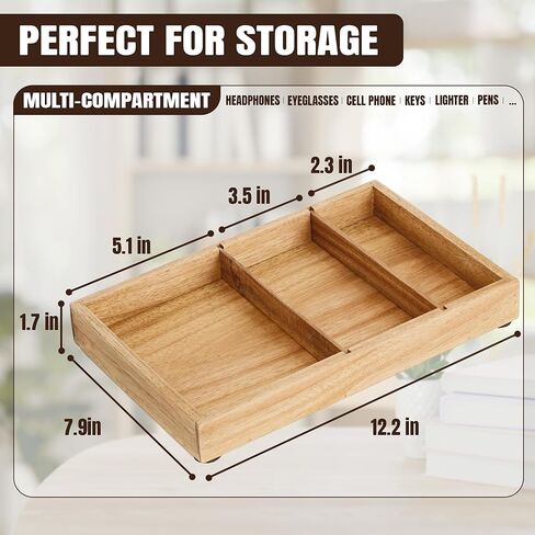 صينية خودي للخضروات للرجال - 12.2 × 7.9 في أكاسيا Catchall EDC Dump Tray مع مقاطعات قابلة للإزالة ، منظم منضدة للمفاتيح ، المحفظة ، الهاتف ، مشاهدة ، ملحقات المكتب in Kuwait