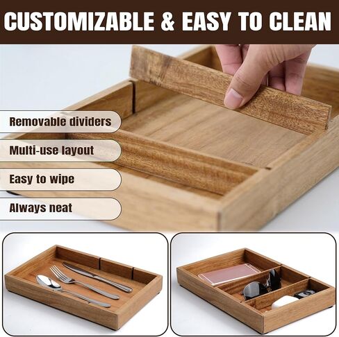 صينية خودي للخضروات للرجال - 12.2 × 7.9 في أكاسيا Catchall EDC Dump Tray مع مقاطعات قابلة للإزالة ، منظم منضدة للمفاتيح ، المحفظة ، الهاتف ، مشاهدة ، ملحقات المكتب in Kuwait
