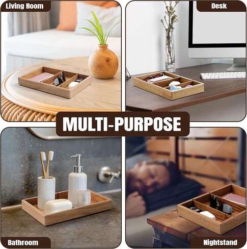 صينية خودي للخضروات للرجال - 12.2 × 7.9 في أكاسيا Catchall EDC Dump Tray مع مقاطعات قابلة للإزالة ، منظم منضدة للمفاتيح ، المحفظة ، الهاتف ، مشاهدة ، ملحقات المكتب in Kuwait