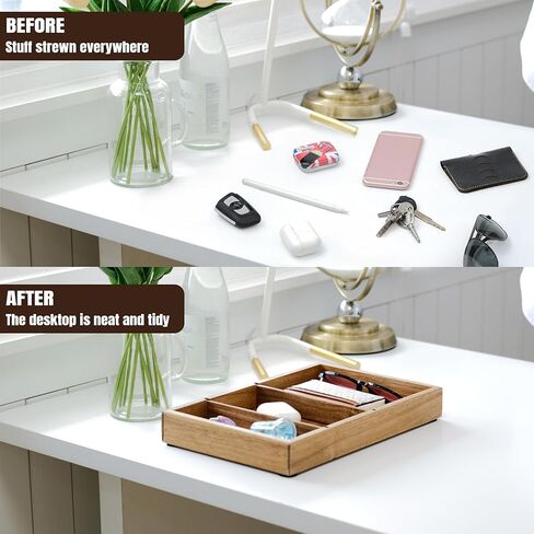 صينية خودي للخضروات للرجال - 12.2 × 7.9 في أكاسيا Catchall EDC Dump Tray مع مقاطعات قابلة للإزالة ، منظم منضدة للمفاتيح ، المحفظة ، الهاتف ، مشاهدة ، ملحقات المكتب in Kuwait