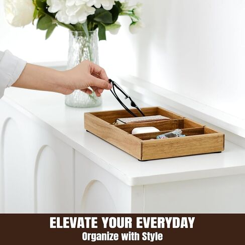 صينية خودي للخضروات للرجال - 12.2 × 7.9 في أكاسيا Catchall EDC Dump Tray مع مقاطعات قابلة للإزالة ، منظم منضدة للمفاتيح ، المحفظة ، الهاتف ، مشاهدة ، ملحقات المكتب in Kuwait