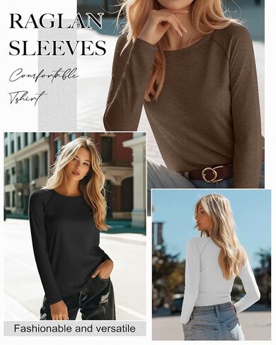 Huukeay 4 Pack Womens Long Sleeve Tirts ، Crew Neck Raglan Sleeve Tunic Tops Side Side Cotton Lase Lough Curved Hem in Saudi Arabia