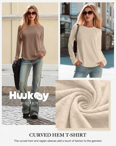 Huukeay 4 Pack Womens Long Sleeve Tirts ، Crew Neck Raglan Sleeve Tunic Tops Side Side Cotton Lase Lough Curved Hem in Saudi Arabia