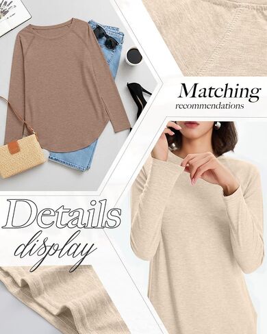 Huukeay 4 Pack Womens Long Sleeve Tirts ، Crew Neck Raglan Sleeve Tunic Tops Side Side Cotton Lase Lough Curved Hem in Saudi Arabia