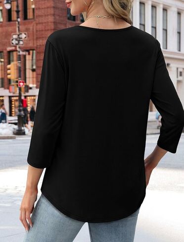 3/4 Length Sleeve Tops for Women 2025 Crewneck Casual Pleated Tunic Tops Loose Fit Shirts Blouses in Saudi Arabia