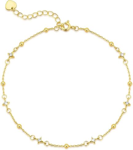 Naiswan 14K Gold Ankle Bracelets for Women Gold Anklets for Women Cubic Zirconia Star-Shaped Charms Ankle Bracelet for Womens 22+4cm in Saudi Arabia