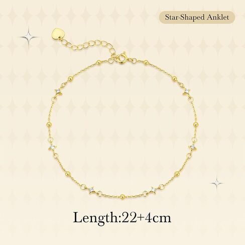 Naiswan 14K Gold Ankle Bracelets for Women Gold Anklets for Women Cubic Zirconia Star-Shaped Charms Ankle Bracelet for Womens 22+4cm in Saudi Arabia