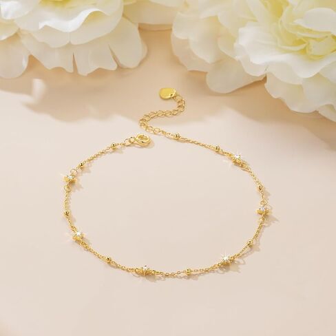 Naiswan 14K Gold Ankle Bracelets for Women Gold Anklets for Women Cubic Zirconia Star-Shaped Charms Ankle Bracelet for Womens 22+4cm in Saudi Arabia