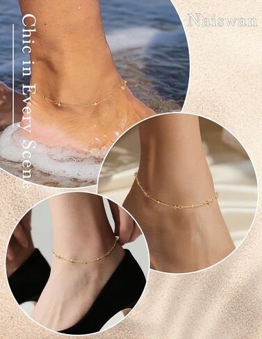 Naiswan 14K Gold Ankle Bracelets for Women Gold Anklets for Women Cubic Zirconia Star-Shaped Charms Ankle Bracelet for Womens 22+4cm in Saudi Arabia