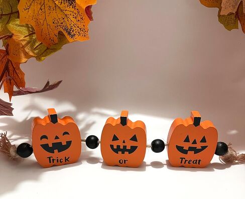 Cute Pumpkin Halloween Decorations Indoor, Wooden Tiered Tray Decor Table Sign Trick or Treat Pumpkin Signs for Party Home Shelf Display in Kuwait