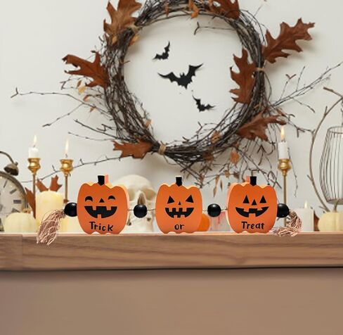 Cute Pumpkin Halloween Decorations Indoor, Wooden Tiered Tray Decor Table Sign Trick or Treat Pumpkin Signs for Party Home Shelf Display in Kuwait