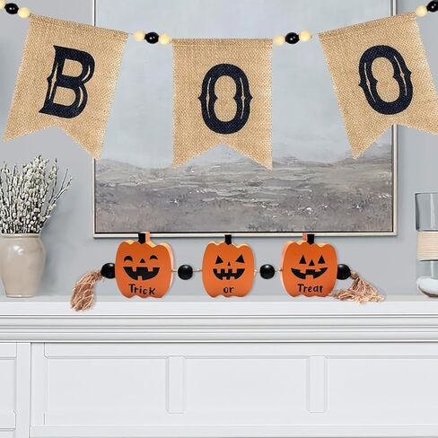 Cute Pumpkin Halloween Decorations Indoor, Wooden Tiered Tray Decor Table Sign Trick or Treat Pumpkin Signs for Party Home Shelf Display in Kuwait
