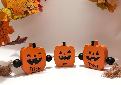 Cute Pumpkin Halloween Decorations Indoor, Wooden Tiered Tray Decor Table Sign Trick or Treat Pumpkin Signs for Party Home Shelf Display in Kuwait