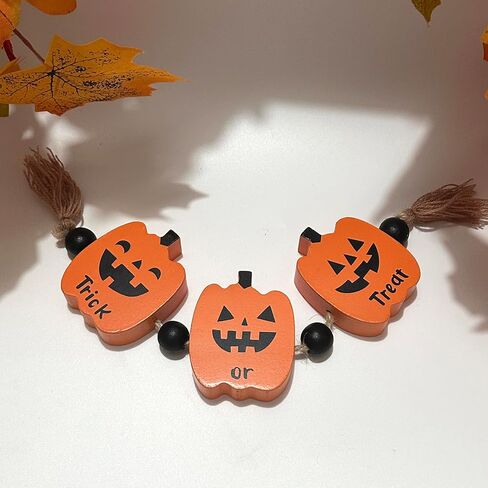 Cute Pumpkin Halloween Decorations Indoor, Wooden Tiered Tray Decor Table Sign Trick or Treat Pumpkin Signs for Party Home Shelf Display in Kuwait