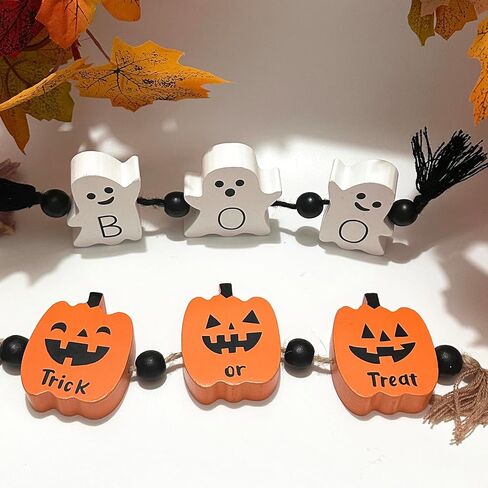 Cute Pumpkin Halloween Decorations Indoor, Wooden Tiered Tray Decor Table Sign Trick or Treat Pumpkin Signs for Party Home Shelf Display in Kuwait