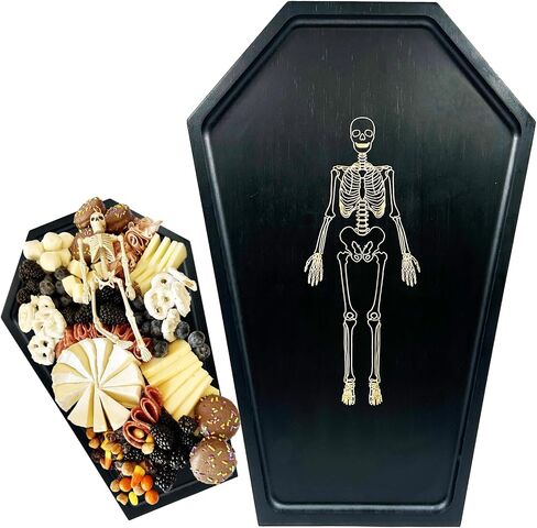 Coffin Charcuterie Boards, Halloween Gothic Coffin Tray with Skeleton, Cheese Cutting Board Skeleton Decorative Serving Platter, Halloween Serving Tray for Party Decorations in Saudi Arabia