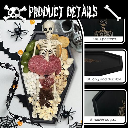 Coffin Charcuterie Boards, Halloween Gothic Coffin Tray with Skeleton, Cheese Cutting Board Skeleton Decorative Serving Platter, Halloween Serving Tray for Party Decorations in Saudi Arabia