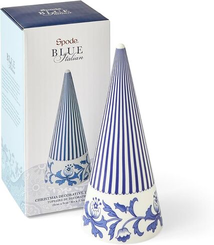 Spode Blue Italian Cone Shaped Topiary - 8 Inch Decorative Porcelain Figurine, Classic Blue & White Design Motif - Collector Accent for Tabletop, Mantel & Dining Room Display in Saudi Arabia