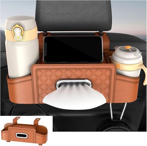 Mandark Car Headrest Backseat Organizer, Multifunctional Vehicle Seat Back Storage Box with Drink Cup Holder and Hooks, Automotive Travel Accessories, Universal for SUV, Sedan, Truck (Black) in Saudi Arabia