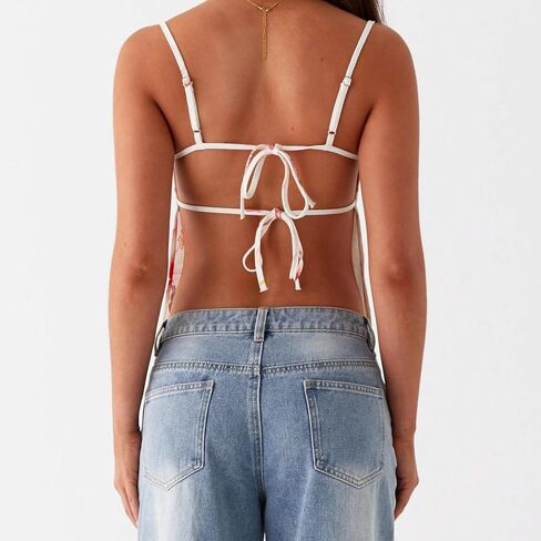 Y2K السباغيتي حزام المحاصيل القمم خمر الأزهار الجمالية كامي تانك القمم في سن المراهقة لطيف الصيف العصرية سكوب الرقبة الخروج القمم in Kuwait