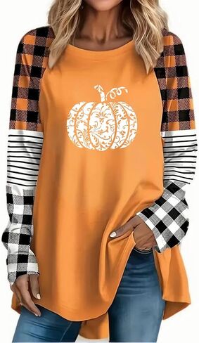 ملابس النساء السقوط القمصان اليقطين منقوشة مخطط راجلان الأكمام الطويلة in Kuwait