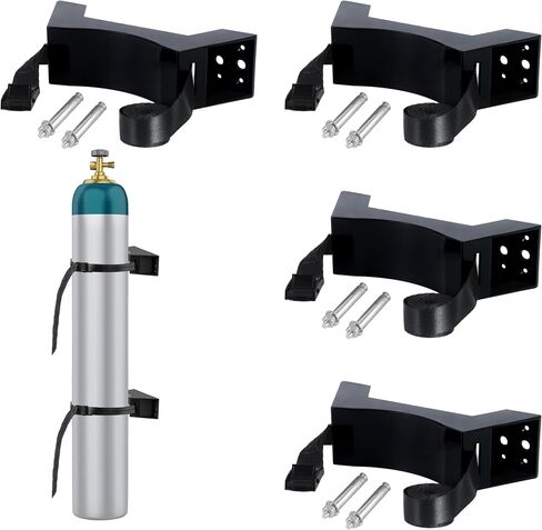2PCS Propane Tank Holder, Propane Tank Mount, Excellent Quality ABS Gas Cylinder Holder with Screws and Safety Chain Supported 4"-12", Suitable for All Kinds of Gas cylinders (Black ) in Saudi Arabia