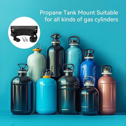 2PCS Propane Tank Holder, Propane Tank Mount, Excellent Quality ABS Gas Cylinder Holder with Screws and Safety Chain Supported 4"-12", Suitable for All Kinds of Gas cylinders (Black ) in Saudi Arabia