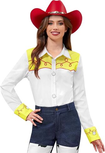 Maisolly Halloween Women Western Cowgirl Costume Button Down Shirt Long Sleeve Classic Top S-XXL in Saudi Arabia