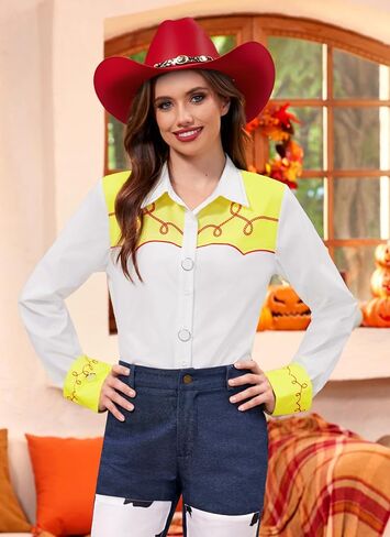 Maisolly Halloween Women Western Cowgirl Costume Button Down Shirt Long Sleeve Classic Top S-XXL in Saudi Arabia