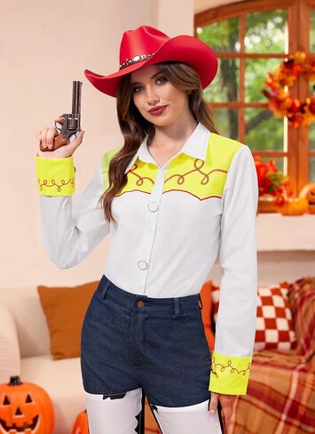 Maisolly Halloween Women Western Cowgirl Costume Button Down Shirt Long Sleeve Classic Top S-XXL in Saudi Arabia
