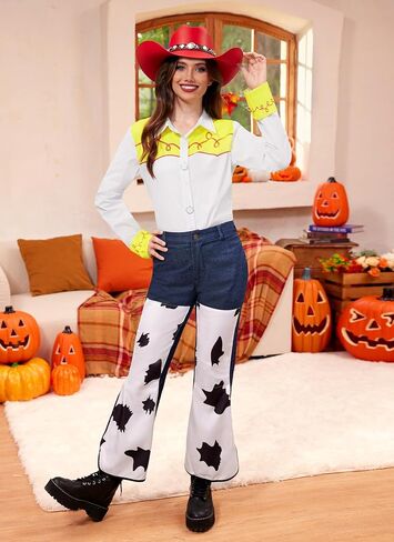 Maisolly Halloween Women Western Cowgirl Costume Button Down Shirt Long Sleeve Classic Top S-XXL in Saudi Arabia