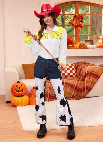 Maisolly Halloween Women Western Cowgirl Costume Button Down Shirt Long Sleeve Classic Top S-XXL in Saudi Arabia