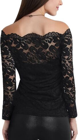 DJT Womens Off the Counder Tops Sexy Floral Lace Long Slive Slim Fit Terts Dary Disual Party Clubwear Outfits in Kuwait