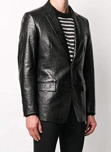 Darkrabbit Croc-Effect Mens Leather Blazer Jacket in Saudi Arabia
