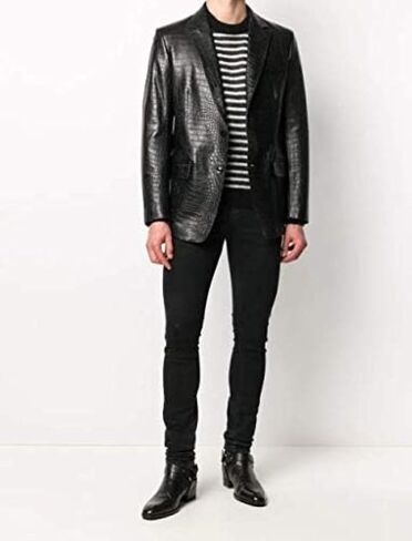 Darkrabbit Croc-Effect Mens Leather Blazer Jacket in Saudi Arabia