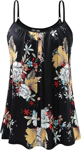Air Curvey Women's Flowy Camisole with Build in Bra Summer Buttons Pleated Cami Adjustable Strap Tank Top 2025 in Saudi Arabia