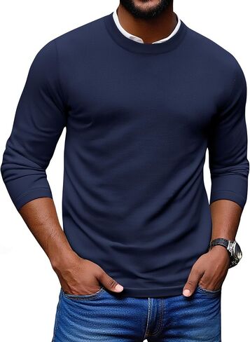 COOFANDY Men's Crew Neck Pullover Sweater Slim Fit Long Sleeve Knit Sweaters Lightweight Dress Casual Crewneck Sweater in Saudi Arabia