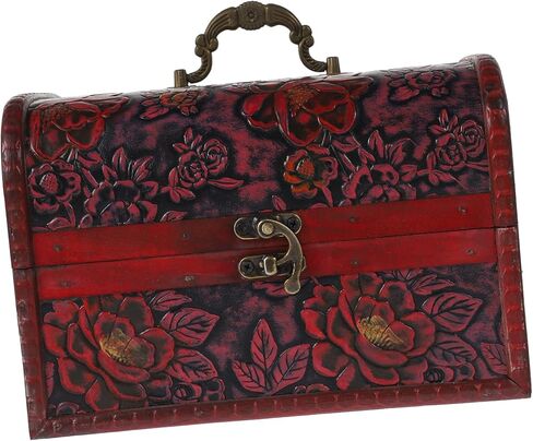 صندوق مجوهرات خشبي خمر مع نمط زهرة منقوش صندوق الكنز المزخرف لغرفة نوم المنزل منظم التذكار لعرض المجوهرات in Kuwait