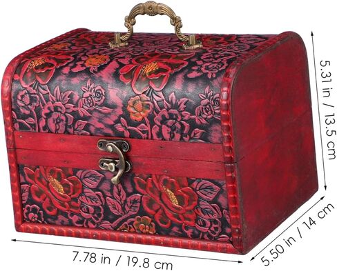 صندوق مجوهرات خشبي خمر مع نمط زهرة منقوش صندوق الكنز المزخرف لغرفة نوم المنزل منظم التذكار لعرض المجوهرات in Kuwait