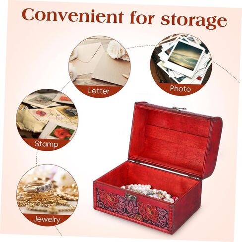 صندوق مجوهرات خشبي خمر مع نمط زهرة منقوش صندوق الكنز المزخرف لغرفة نوم المنزل منظم التذكار لعرض المجوهرات in Kuwait