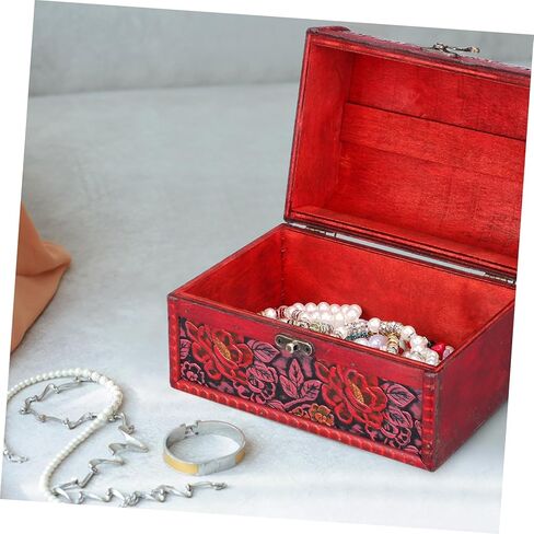 صندوق مجوهرات خشبي خمر مع نمط زهرة منقوش صندوق الكنز المزخرف لغرفة نوم المنزل منظم التذكار لعرض المجوهرات in Kuwait
