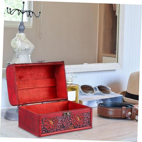 صندوق مجوهرات خشبي خمر مع نمط زهرة منقوش صندوق الكنز المزخرف لغرفة نوم المنزل منظم التذكار لعرض المجوهرات in Kuwait