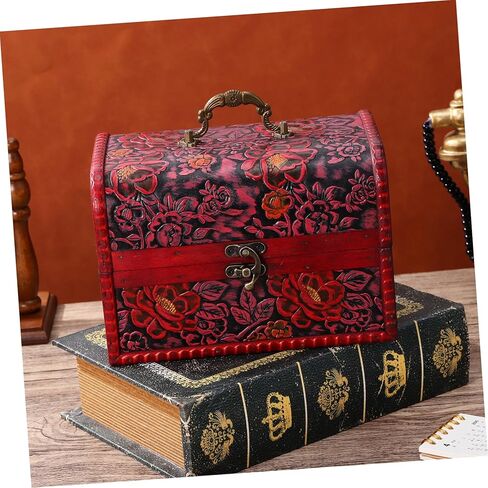 صندوق مجوهرات خشبي خمر مع نمط زهرة منقوش صندوق الكنز المزخرف لغرفة نوم المنزل منظم التذكار لعرض المجوهرات in Kuwait