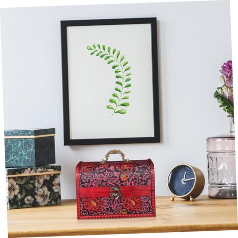 صندوق مجوهرات خشبي خمر مع نمط زهرة منقوش صندوق الكنز المزخرف لغرفة نوم المنزل منظم التذكار لعرض المجوهرات in Kuwait