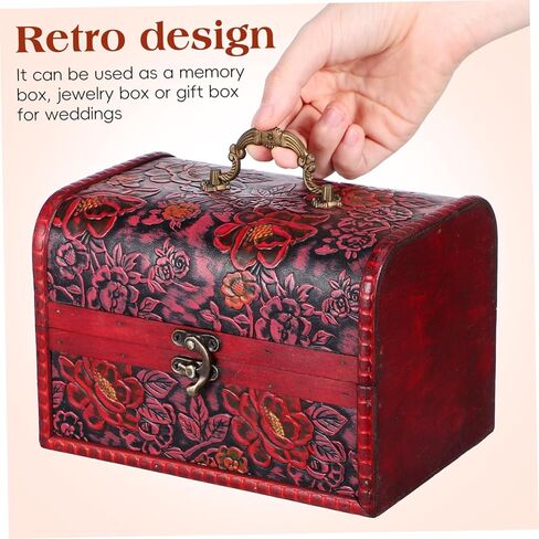 صندوق مجوهرات خشبي خمر مع نمط زهرة منقوش صندوق الكنز المزخرف لغرفة نوم المنزل منظم التذكار لعرض المجوهرات in Kuwait