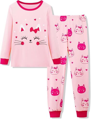 Mikrdoo Girls Pajamas Kids Soft Cutton Cotton Long Long Sleeve 2 قطعة PJs Snug-Fit in Kuwait