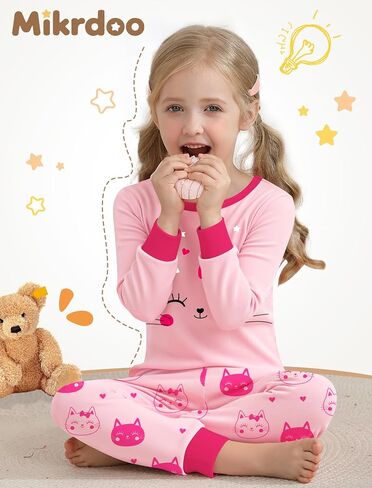 Mikrdoo Girls Pajamas Kids Soft Cutton Cotton Long Long Sleeve 2 قطعة PJs Snug-Fit in Kuwait