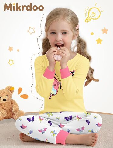 Mikrdoo Girls Pajamas Kids Soft Cutton Cotton Long Long Sleeve 2 قطعة PJs Snug-Fit in Saudi Arabia