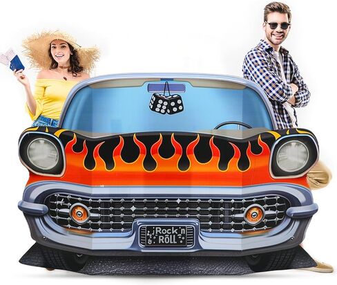 Amyhill 3.1 FT 1950S Hot Rod Car Cardboard Clutout Stand Up Life Retro Car Stand Up Cardboard 50's 20's Party Party Sock Hop Rock 'N' Roll Photo Photo Props Standup in Saudi Arabia