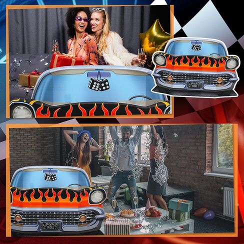 Amyhill 3.1 FT 1950S Hot Rod Car Cardboard Clutout Stand Up Life Retro Car Stand Up Cardboard 50's 20's Party Party Sock Hop Rock 'N' Roll Photo Photo Props Standup in Saudi Arabia
